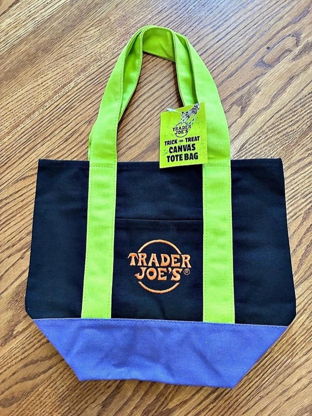 Trader Joe's Trick-or-Treat Mini Canvas Tote Bag Black & Green
